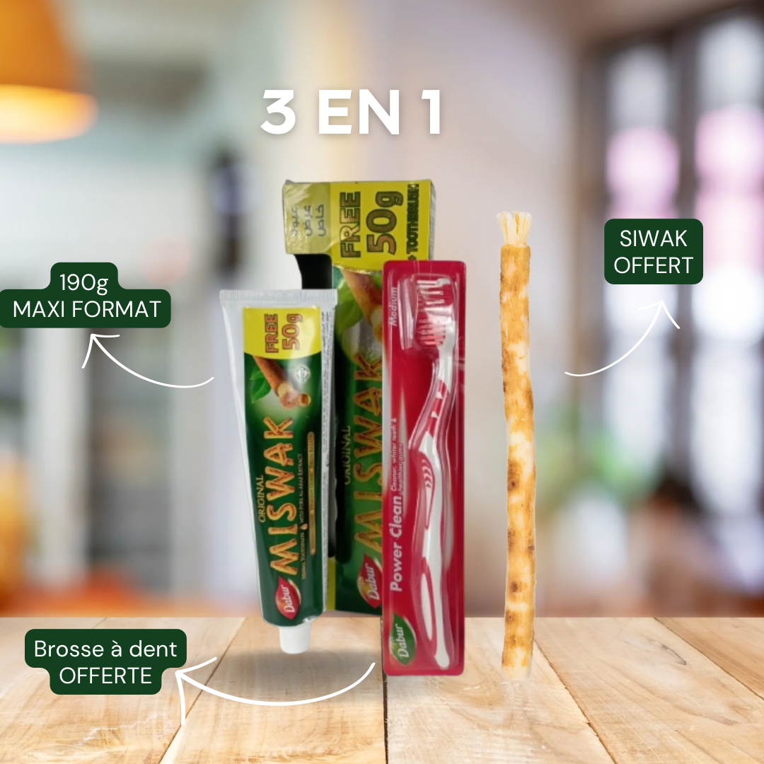MISWAK XXL 190G (+1 SIWAK ET 1 BROSSE À DENTS OFFERTES)